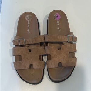 Madden Girl Tan Buckle Slide Sandals